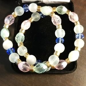 Two Piece Green, Blue and Pink Bracelets